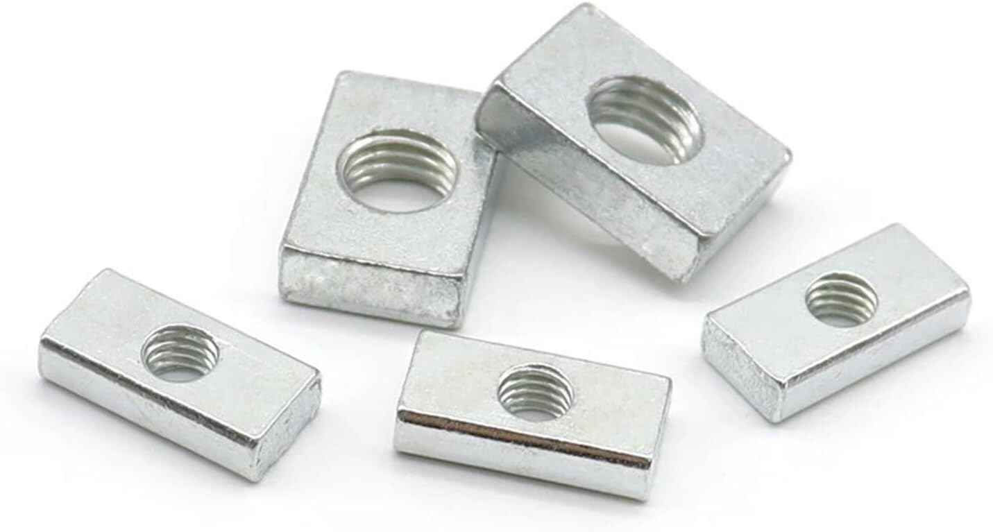 Square Nuts, 10/ 50pcs M3-M8 Zinc-Plated Carbon Steel Thin Rectangular Nuts Slider Block(10pcs,M4-10x7x2.5mm)