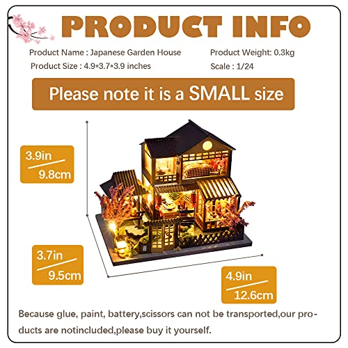 CUTEBEE Puppenhaus Miniatur mit Möbeln, Idee DIY hölzernes Miniatur Haus Kit mit LED-Licht, Maßstab 1:42 kreativer Raum (Japanese Garden House)… – Bild 2