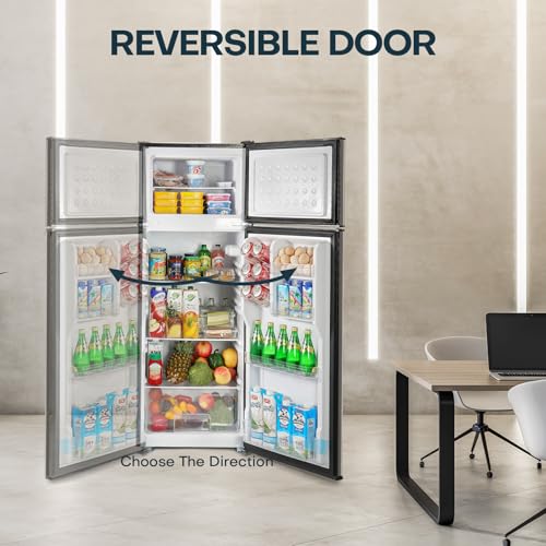 Upstreman 7.7 Cu.Ft. Refrigerator with Freezer, Double Door, Adjustable Thermostat, Large Capacity, Reversible Door Swing, Refrigerator for Apartment, Office, Dorm, Stainless (BD75) on Fridge.com