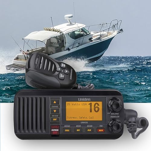 Image of Uniden UM435BK Advanced Fixed Mount VHF Marine Radio, All USA /International /Canadian Marine Channels including new 4-Digit, CDN inchB inch Channels, 1 Watt /25 Watt Power, Waterproof IPX8 Submersible, Black
