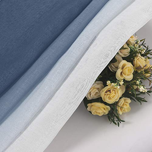 Dwcn Aux Linen Ombre Sheer Curtains - Semi Voile Gradient Grommet Top Curtains For Bedroom And Living Room, Set Of 2 Window Curtain Panels, 52 X 84 Inches Long, Denim Blue #TOP5