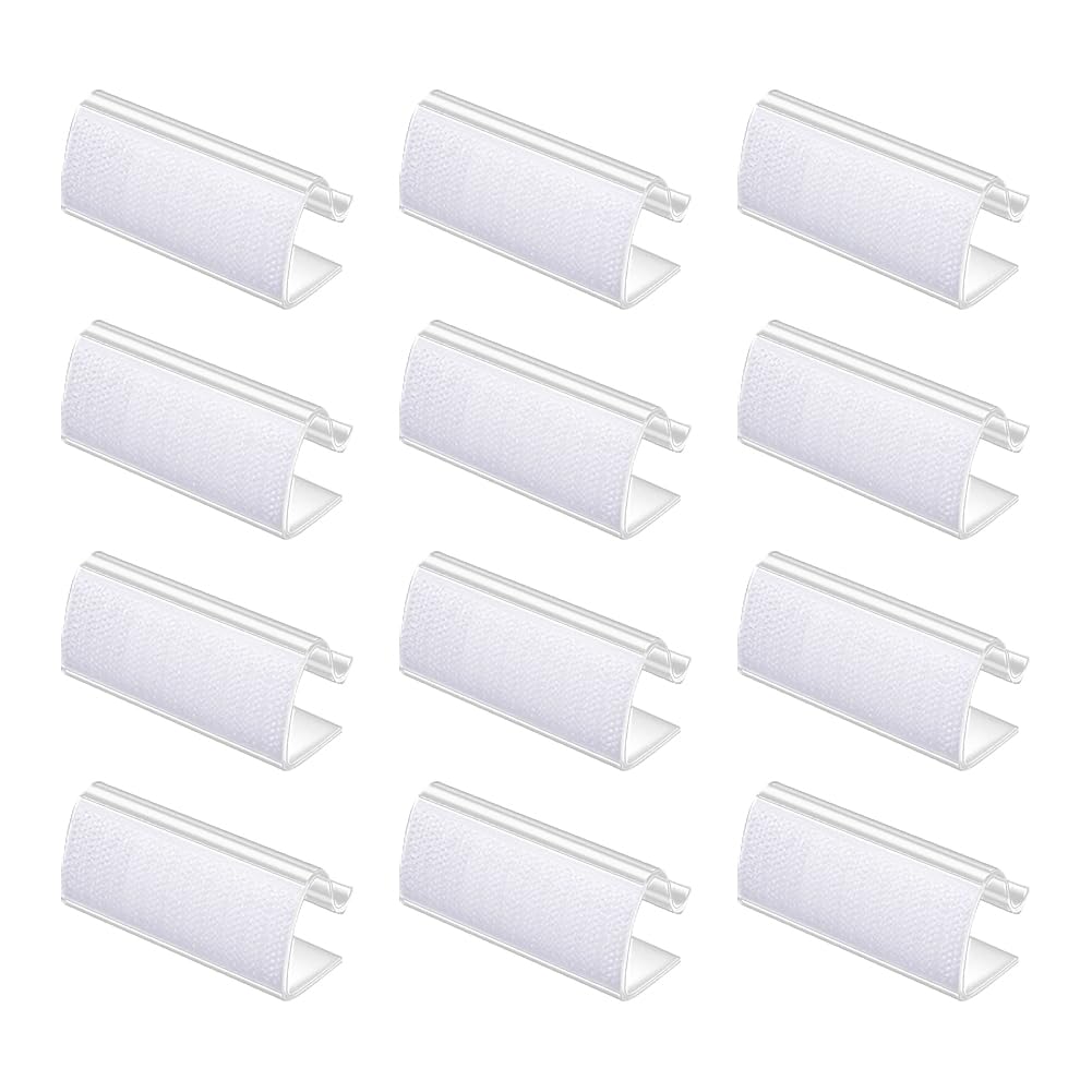 12 Pcs Table Skirting Clips Clear Tablecloth Clips Windproof Table Cover Holder Clamps Party Table Cloth Holder Clips with Hook and Loop for Indoor Outdoor Events