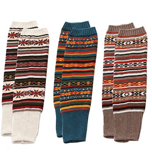 Lucky staryuan Women Set of 3 Cashmere Knit Leg Warmer Boot Warmer Warm Leg Warmers (White Blue Khaki)