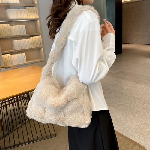 Fluffy Shoulder Bag Winter Furry Purse Y2K Fuzzy Tote Bag Soft Plush Bags Faux Fur Purses for Women2