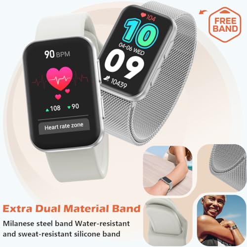 Image of MorePro Health Fitness Tracker for Women Men, 24 /7 Heart Rate Blood Pressure & Oxygen Monitoring, Sleep Tracker, 100+ Sport Modes Smart Watch, IP68 Waterproof, 2 Bands, Compatible Android iOS