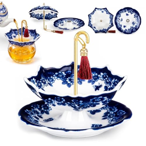 Umbrella Tea Strainer Blue and White Porcelain