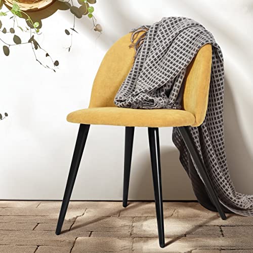 Image of Amazon Brand - Umi Romantic Vintage Side Dining Chair - Rustic Fabric Upholstered Seat with Black Powder-Coated Metal Legs for Elegant Home Dcor in Yellow