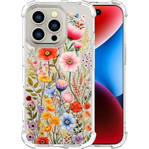 ENDIY Cases Compatible with iPhone 16 Promax Case for Women Cute Phone Case Clear Design, 16 Pro Max Case Cool Kawaii Protective,Anemone Lily Leaves Flowers Florals Pink Red Spring Cover