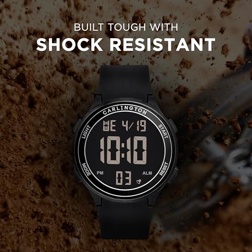 Image of Carlington Digital Sports Watch, Alarm, Stopwatch, Calendar, Water-Resistant, Shock-Resistant, Back Light Display Watch for Men