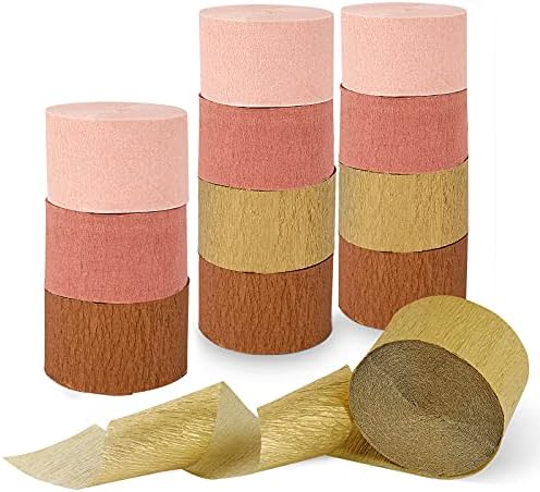 Streamers Party Decorations, 12 Rolls 984 Feet Rose Gold Crepe Paper Streamers Tassels Backdrop Party Supplies for Wedding Bachelorette Birthday Party Family Gathering Baby Bridal Shower Decorations