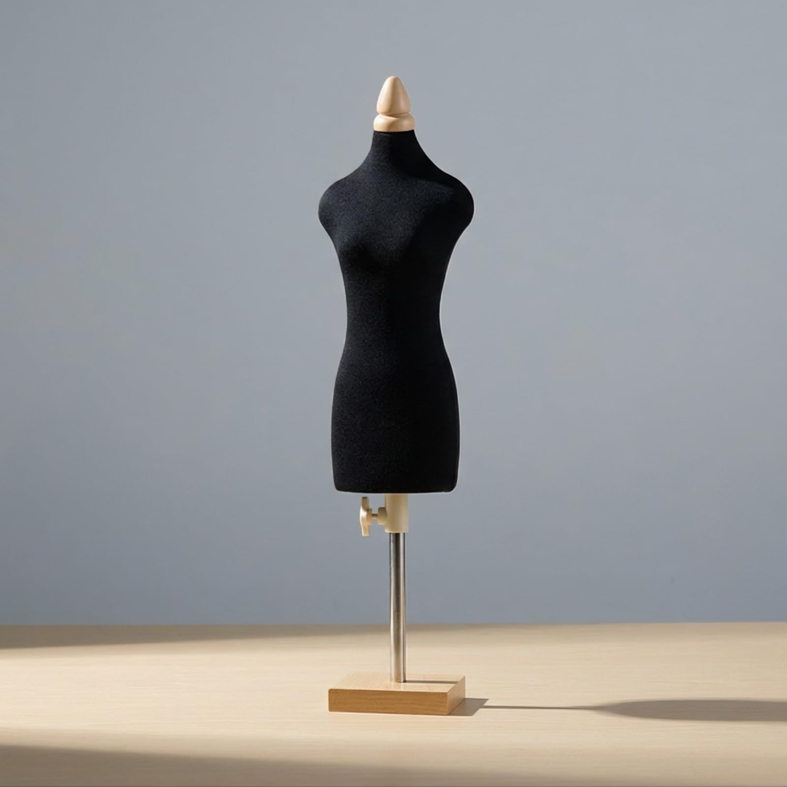 Busto da Cucito Regolabile Durevole , Modello 1/3 In Cotone Nero Con Base Quadrata In Legno