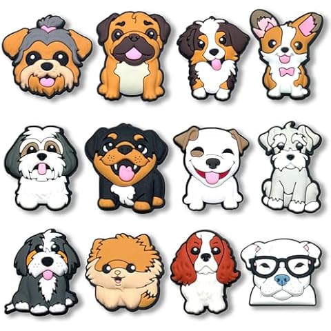 12Pcs Cute Dog Shoe Charms for Clog Slides Sandals, Puppy Shoe Accessories for Adult Cover