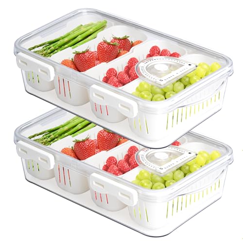 Image of Eanpet 2Pack Poratble Bacon Storage Container for Fridge Divided Snackle Box Charcuterie Container 4 Compartment Serving Veggie Tray with Lid Portable Travel Fruit Caddy for Cheese,Candy,Nuts,Salad