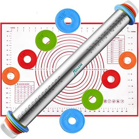 MTNZXZ Rolling Pin and Silicone Baking Mat Set Cover