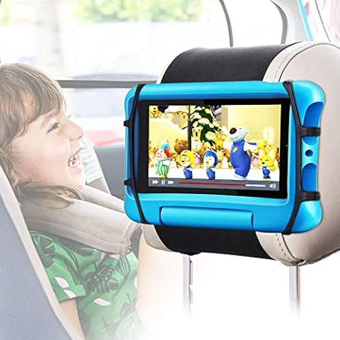 FANGOR Car Headrest Mount Holder, Tablet Holder for Kids in Back Seats, Anti-Slip Strap and Holding Net,Angle-Adjustable/Fits All 7 Inch to 12.9 Inch Tablets Cover