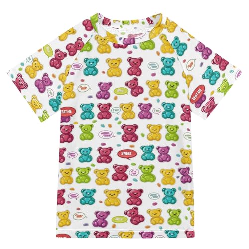 Wudan Bears with Bubbles Sweets Kids Bathing Suits Girls UV Protection Childrens Bathing Suits Swimwears Tshirts for Big Boy 9-10Y