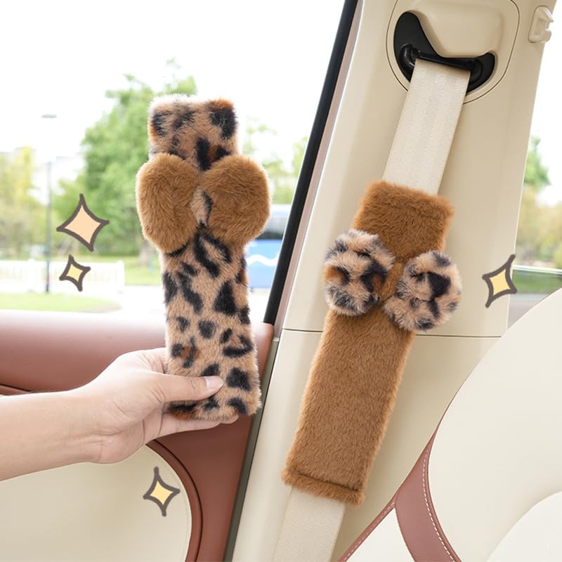 2 Pack Seat Belt Cover Pad Cute Plush Leopard Print Seatbelt Covers Seatbelt Shoulder for More Comfortable Driving — view 5