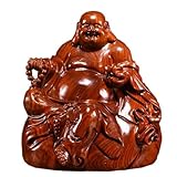 TBFAZDEL Artificial Figurine Statue Rosewood Carving Buddha Ornaments Cloth Bag Big Belly Smiling Buddha Home Living Room Decoration Mahogany Crafts Desktop Decorations