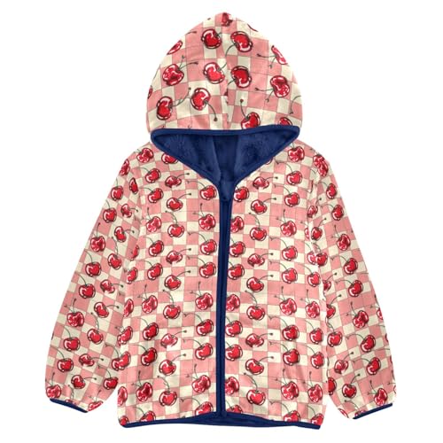 Cherry Buffalo Plaid Boys Fleece Coat,Children's Zip-Up Hoodie Jacket,Baby Warm Fashion Outerwear 3-10T,A113403