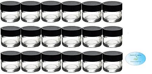 5ml / 5g Clear Glass Jars with Screw Top Caps (18 count, Black Cap)