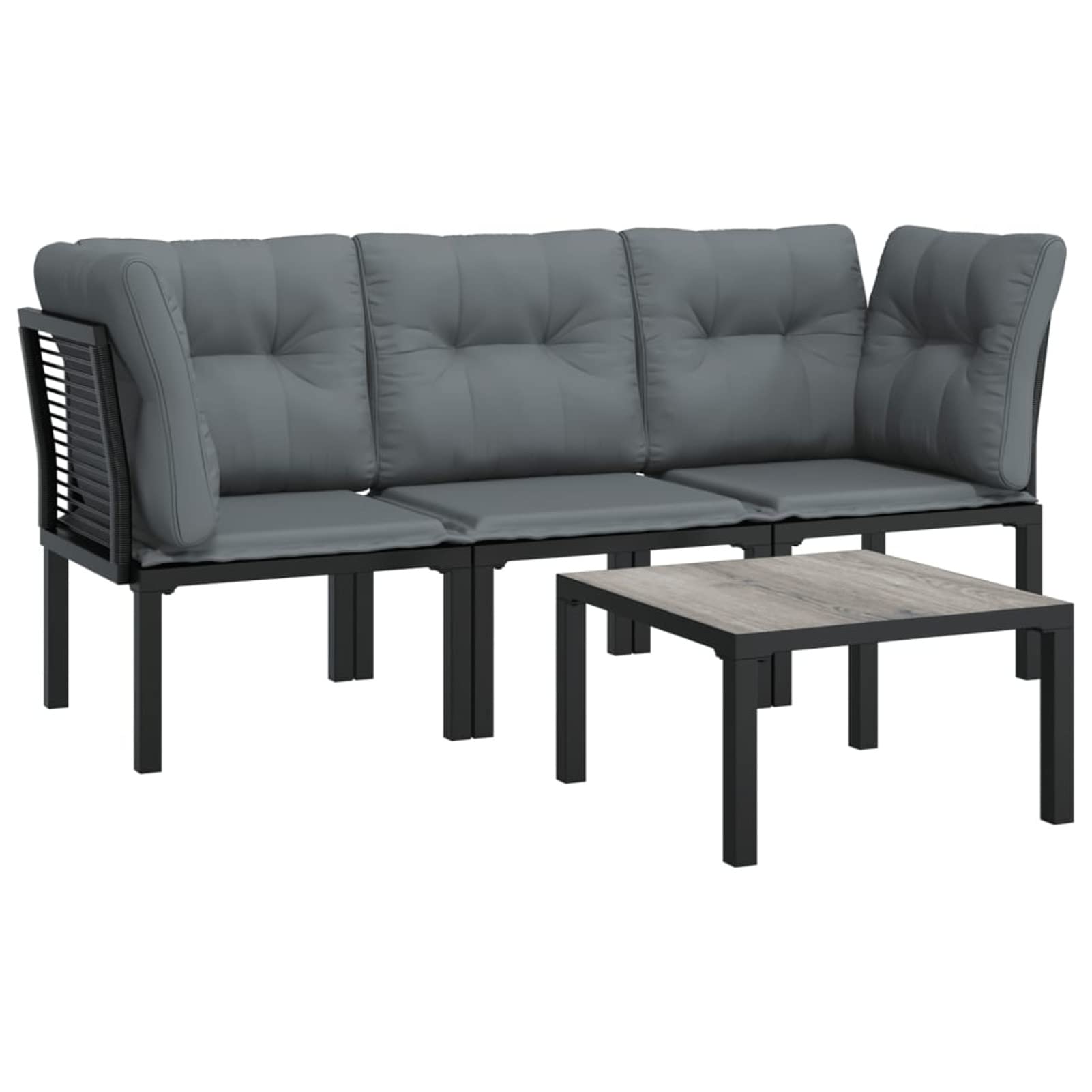Homgoday Set Salotto da Giardino 4 pz Nero e Grigio in Polyrattan, Salotto da Giardino Salottino, Lettini Prendisole, Divano Letto Mobili, Lettini da Giardino per Balcone Esterno