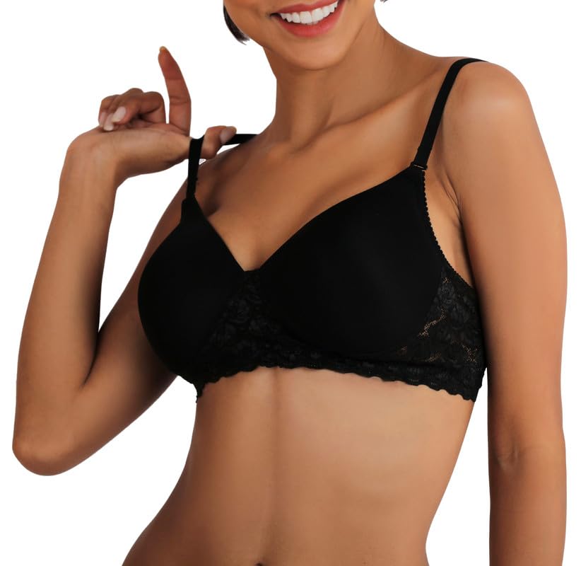Image of Full Coverage Cotton Printed White & Laced Black Bra Combo of 2 | Pack of 2