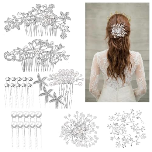 Aulufft 44 Pcs Wedding Bridal Hair Accessories Rhinestone Flower Clip