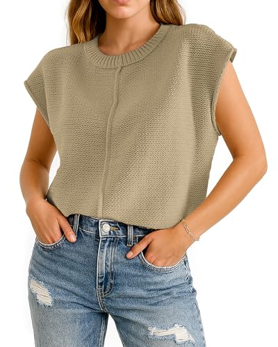 Image of COSSEN Womens Summer Cap Sleeve Tops Trendy Casual Crew Neck Knit Lightweight Sweater Pullover Top