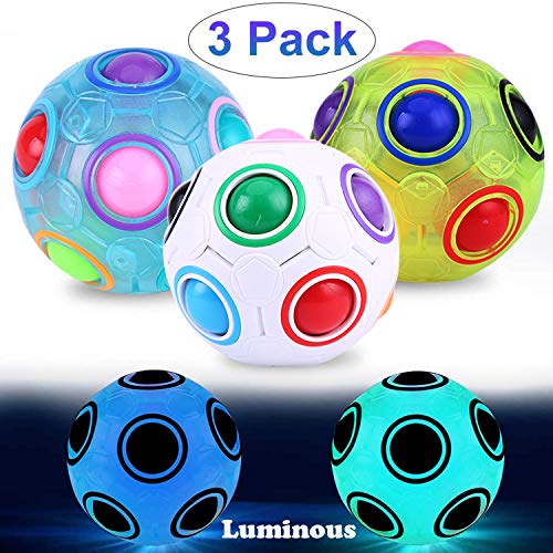 AMENON Puzzle Toys Magic Rainbow Stress Ball Fidget Ball Cube Puzzle Color Shift Puzzle Ball Fidget Toy Autism Toys Stress Reliever Brain Teaser Anxiety Toys for Kids and Adults Set of 3