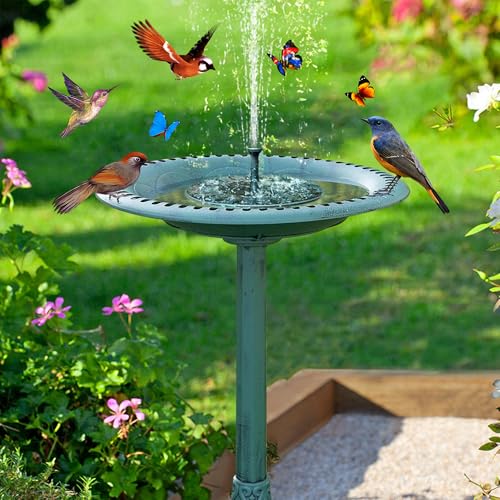Bain d'oiseaux Vertical avec Fontaine Solaire, Distributeur de Nourriture pour Oiseaux Sauvages, 2...
