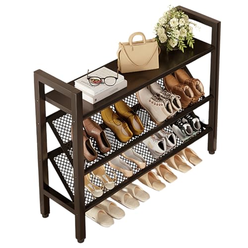 Elegante zapatero de metal negro – Ahorro de espacio estrecho para armario de entrada y puerta delantera – Estante independiente para zapatos (70 x 19 x 66 cm) – Solución de almacenamiento elegante y