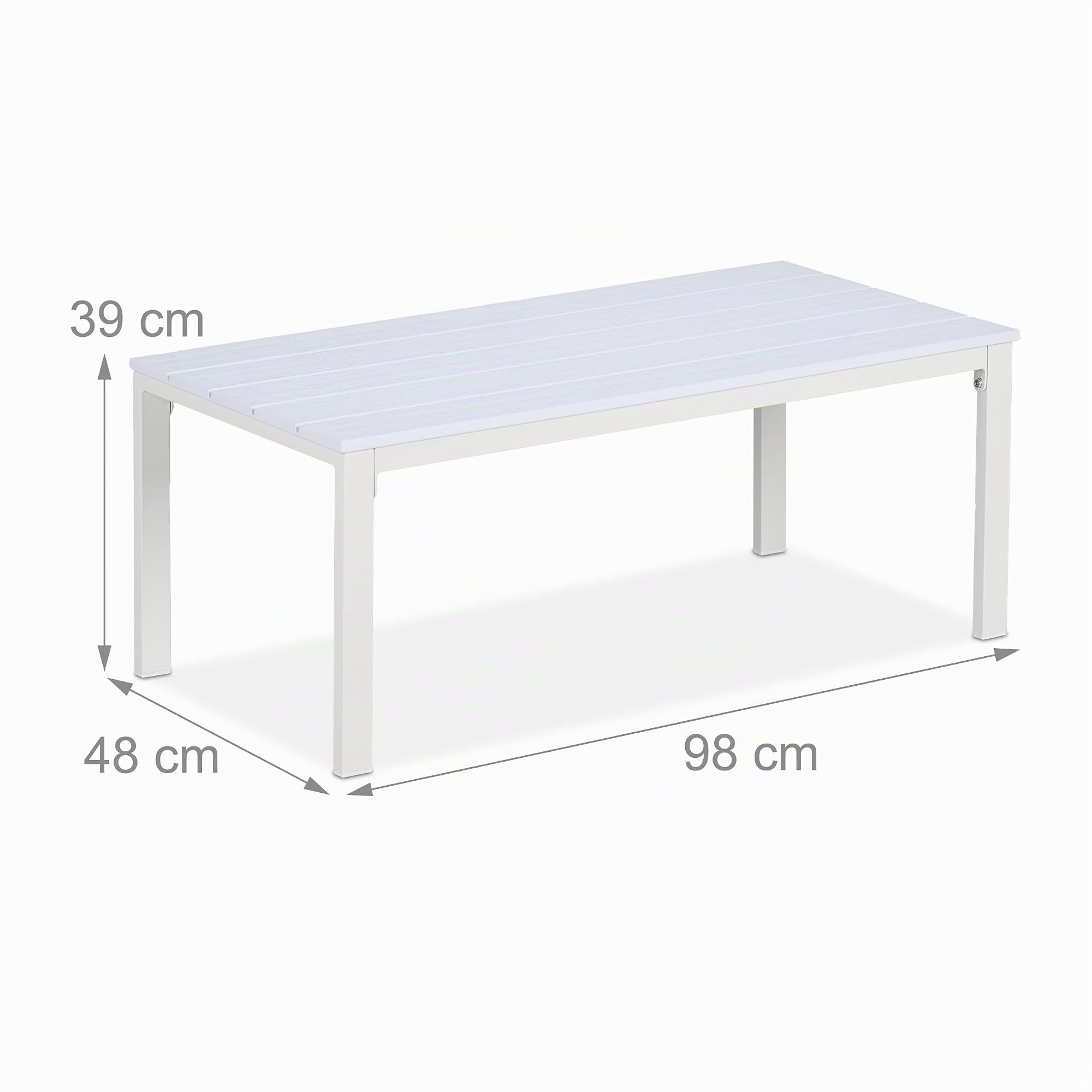 Relaxdays Table Basse de Jardin 39x98x48 cm Blanche résistante aux intempéries