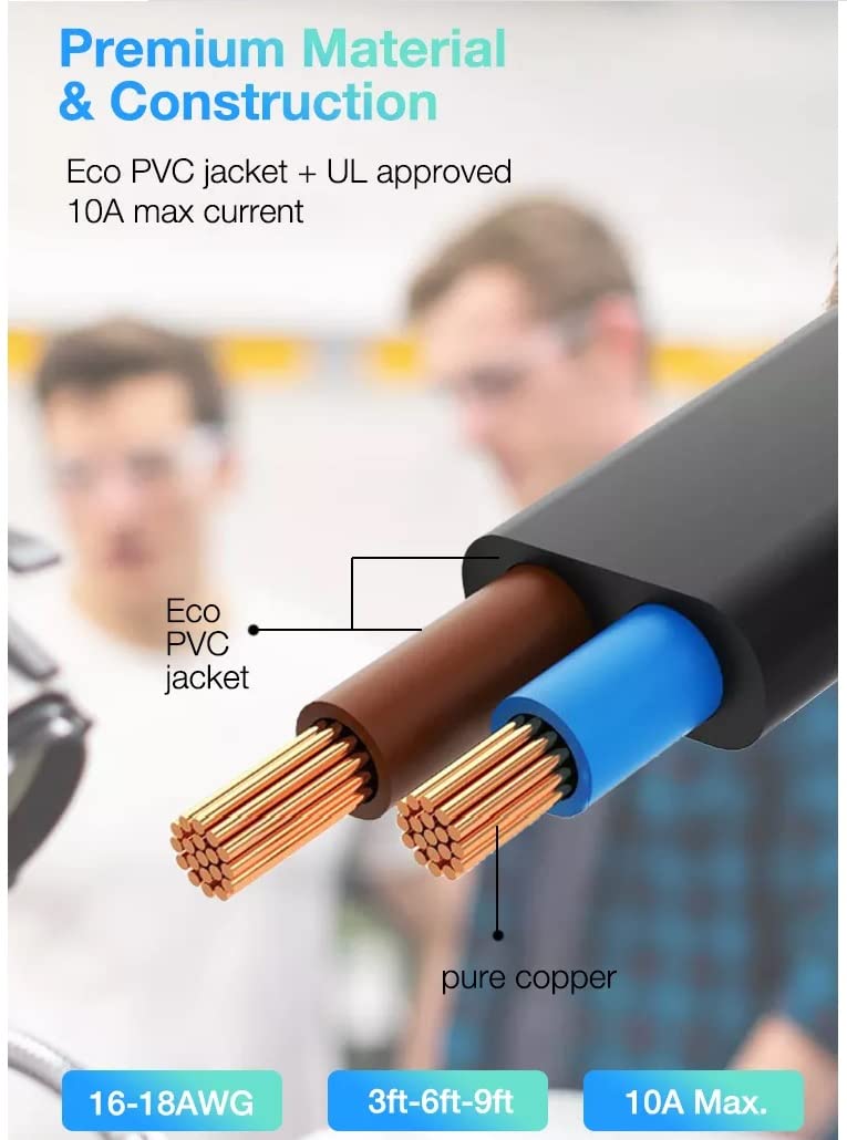 6 Foot Figure 8 Power Cord 2-Pack - Non-Polarized C7 To NEMA 1-15P For Electronics