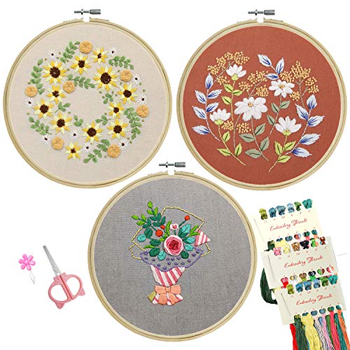 Minone Beginners Cross Stitch Embroidery Kit Gift Starter Embroidery Set with Stamped Wedding Pattern & Instructions, 1 Embroidery Cloth, 1 Bamboo Embroidery Hoops & Threads (B08N5WQ5SW)