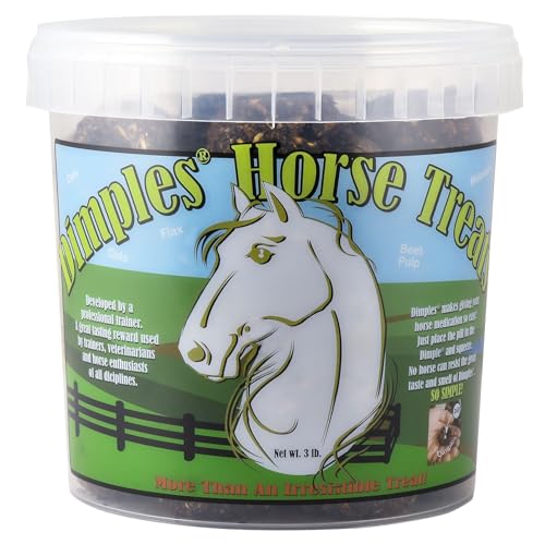 Dimples Horse Treats with Pill Dimples - 3lb Tub of USA-Made Horse Cookies with Beet Pulp - Tasty Healthy & Organic Treats - Equine Pill Dimples for Meds