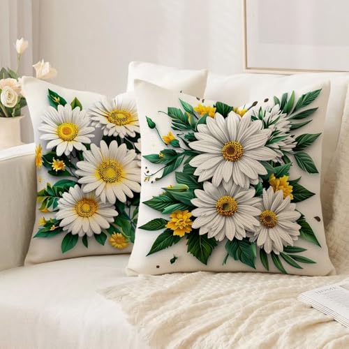 Housse coussin 55x55cm imperméable en lin blanc avec fermeture éclair
