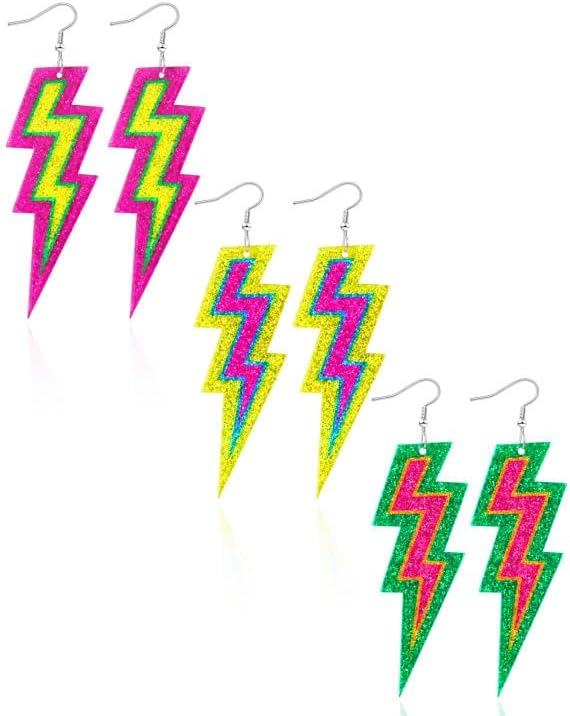 80s 90s Earrings for Women Colorful Lightning Acrylic...