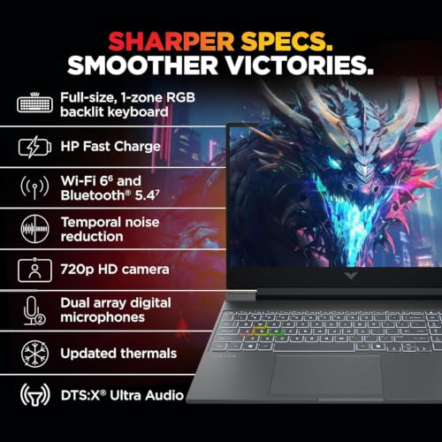 Image of HP Victus Gaming Laptop, 14th Gen Intel Core i5-14450HX, 6GB RTX 3050 GPU, 15.6 inch (39.6 cm) FHD 144Hz 300 nits, 24GB DDR5 (Upgradeable), 512GB SSD, Win 11, MS Office 24, Mica Silver