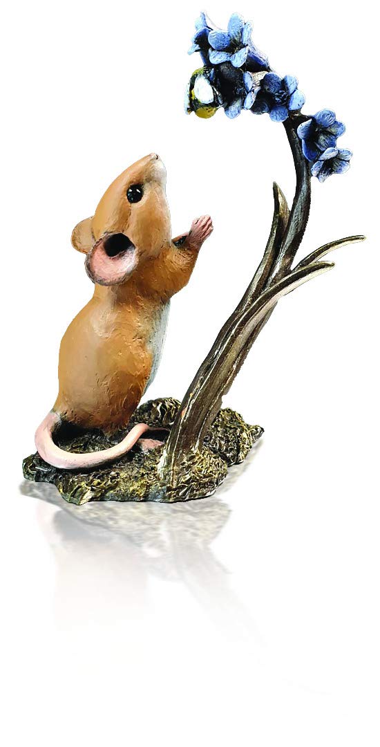 Richard Cooper Studio Cold Cast Bronze Mouse with Bluebells and Bee - Hand Painted by Michael Simpson