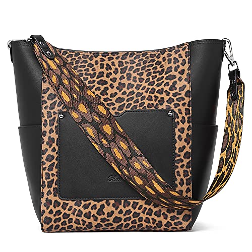 CLUCI Handtaschen und Handtaschen für Damen, Leder, Designer-Tragetasche, groß, für Arbeit, Leopardenmuster mit Schwarz,