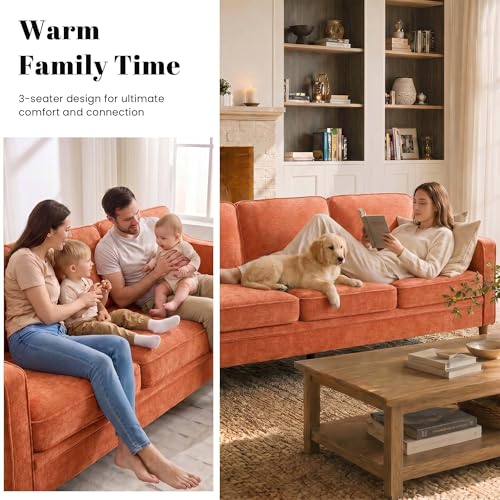Image of Kingfun 80 inch Chenille Sofa, 3 Seater Couch, Mid Century Modern Couches with Solid Wood Legs for Living Room Bedroom
