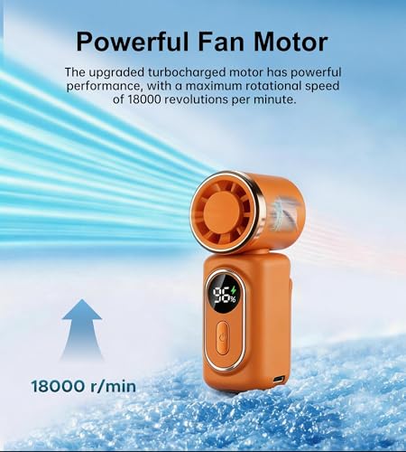 Image of Portable handheld small fan, with built-in fixed clamp, featuring 6-speed adjustable high-speed personal fan, LED display screen, rechargeable, suitable for use in makeup, travel, indoor and outdoor