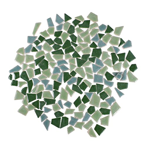 HORIALENCE Azulejos Pequeños Esmaltados Surtido Glaseado Piedras Vidriadas Diy Para Manualidades Creativas, Tamaño Irregular, Color Verde Mixto, Paquete 200g, Apto Para Decoración y Regalos