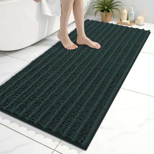 Image of Arotive Luxury Bathroom Ruuner Rugs 47x24, Extra Soft Thick Absorbent Shaggy Chenille Bath Rugs, Machine Wash Dry, Bath Mats for Bathroom Floor, Tub and Shower, Home Decor Accessories, Dark Green