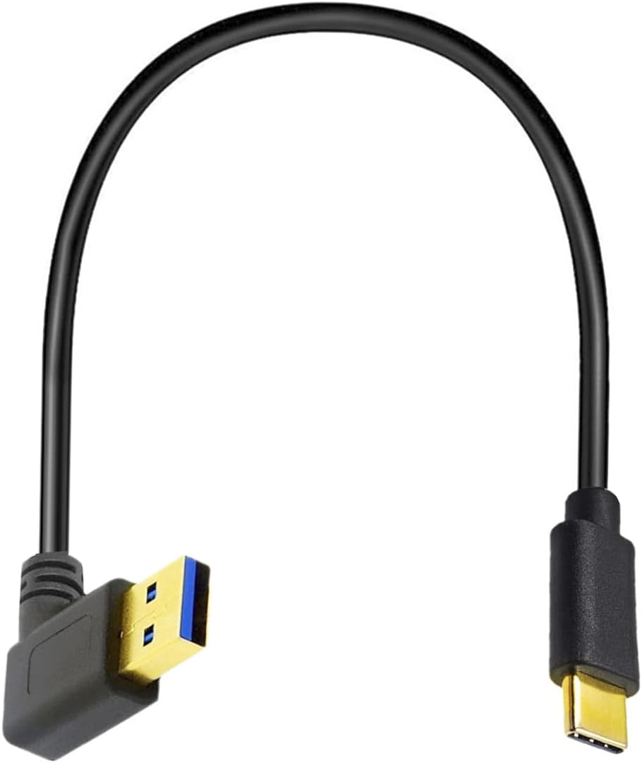 Short USB 3.0 A to USB C Cable, 90 Degree Right Angle Type C 5Gbps Fast Charge and Data Sync Cord Compatible with Notebook, PC, Tablet, Phone and More 25cm (USB3.0 Right)