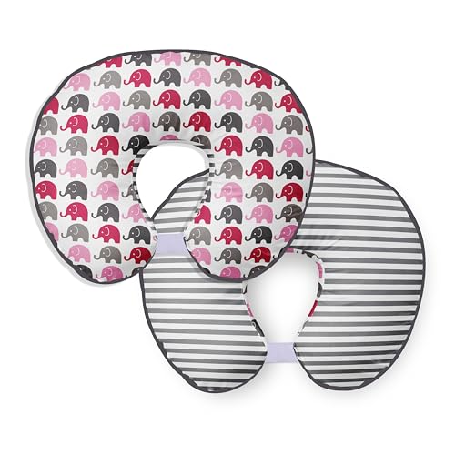 Image of Bacati - Elephants Pink/Grey Nursing Pillow Cover Ultra-soft 100% Cotton Fabric in a fashionable two-sided design, Fits All Hugster Nursing Pillows and Positioners