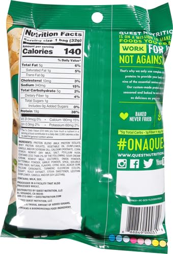 Image of Quest Nutrition Protein Chips, Sour Cream & Onion, 21g Protein, 3g Net Carbs, 130 Cals, 1.1 oz Bag, 1 Count, High Protein, Low Carb, Gluten Free, Soy Free, Potato Free (Pack of 2)