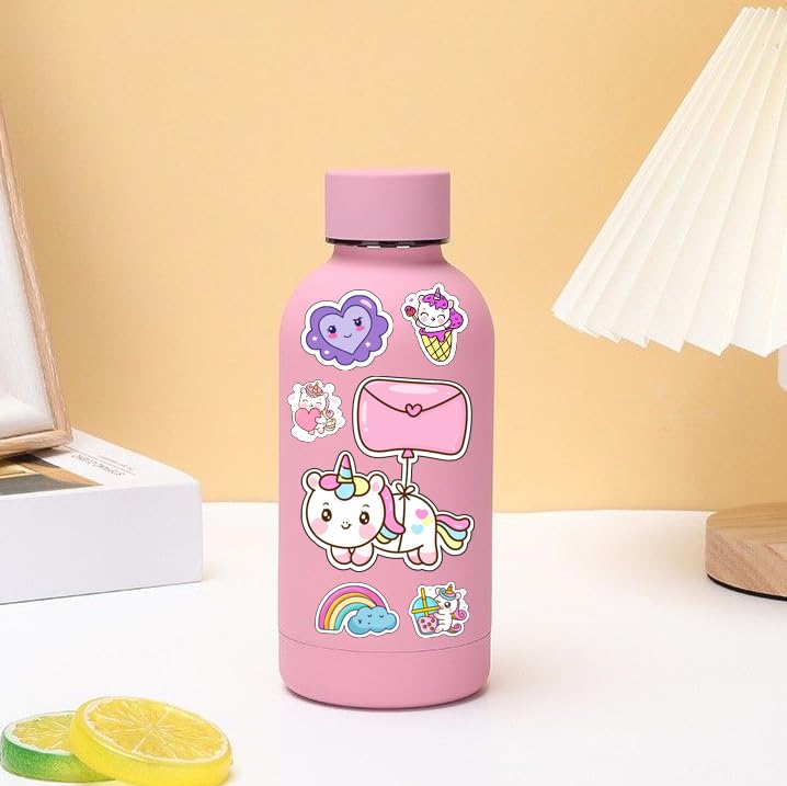 Image of LERITO Unicorn Theme Vinyl Stickers, Waterproof Self Adhesive Decals for Laptop, Journal, Guitar, Mobile Phone, Multicolour, Pack of 60