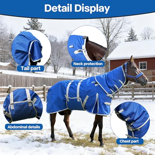 Turnout Horse Blankets Care Sheets, Blue 1800D Waterproof Breathable 320 Gram Filling (US 81 in(EU 155 cm))