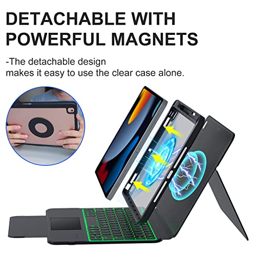 Blutlotus Keyboard Case For Ipad 9Th/8Th/7Th Gen (2021/2020/2019) 10.2 Inch,360 Rotatable Detachable Magnetic Case With Upper Pencil Holder,Backlit Keyboard With Trackpad Kickstand (Black) #TOP2